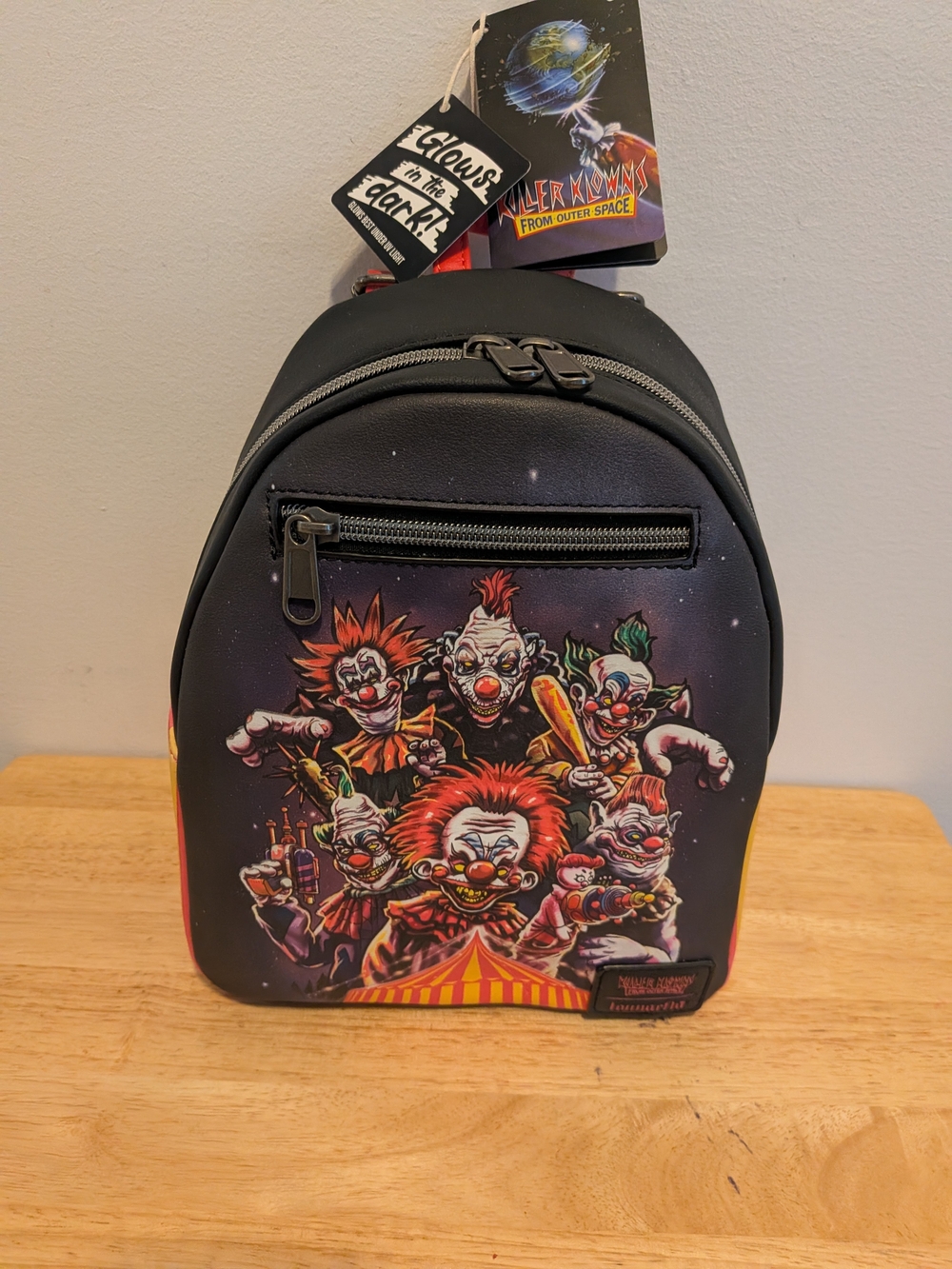 Black Mini Backpack with Multicolor Horror Clown Graphic